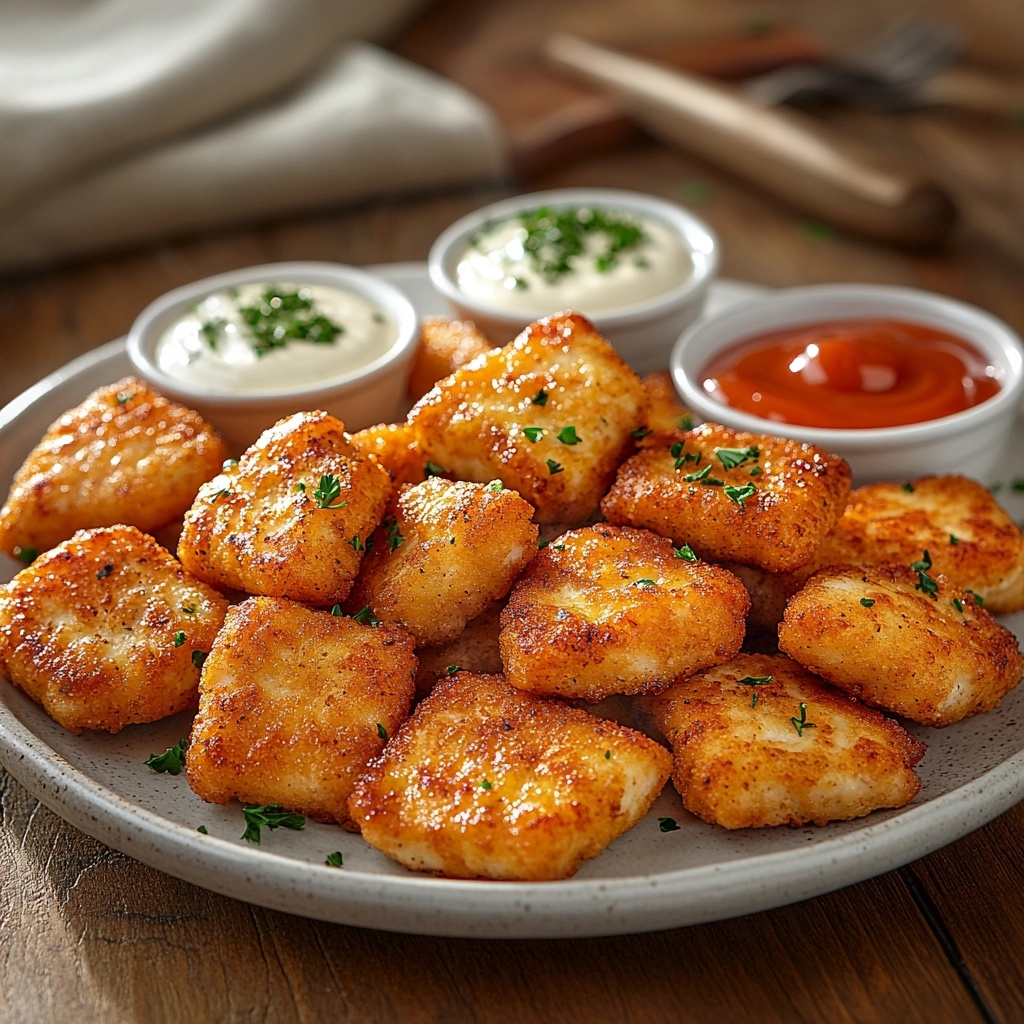 plate of golden, crispy homemade chicken nuggets