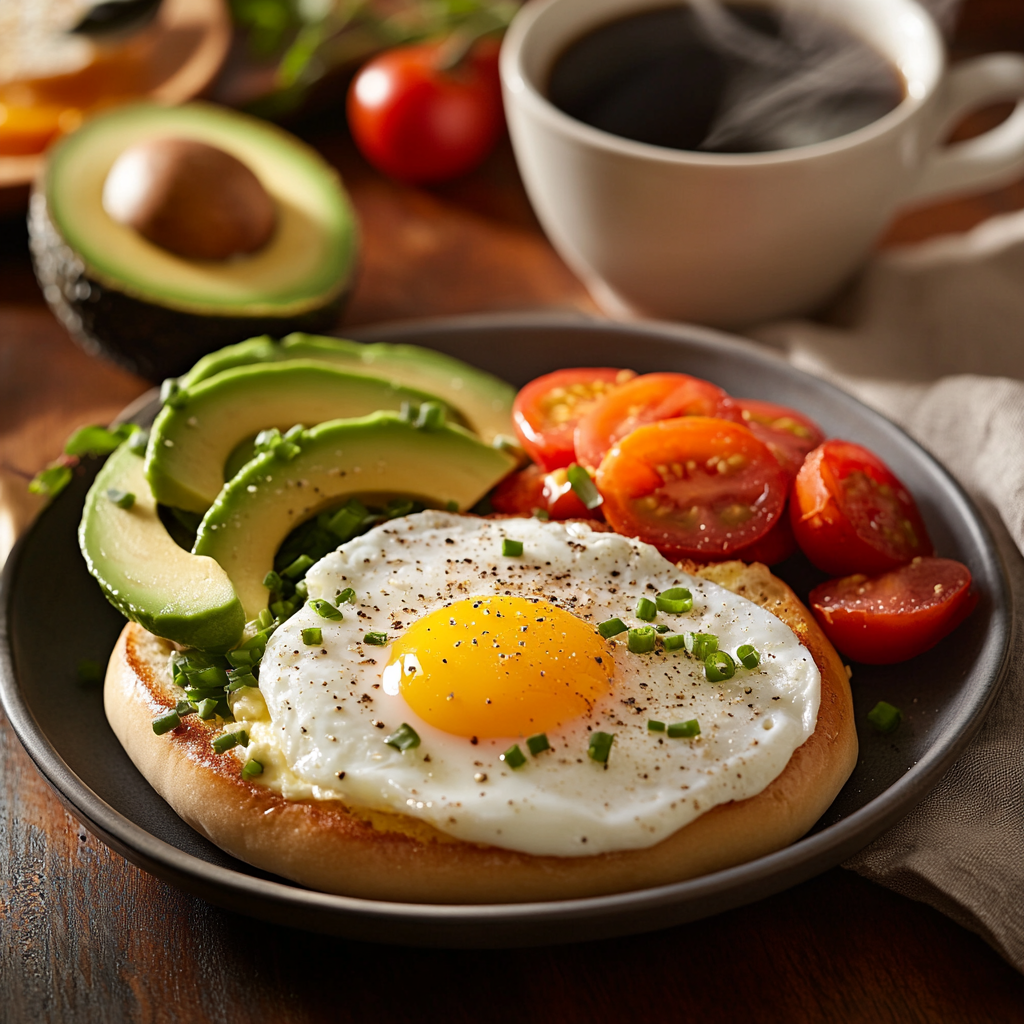 Pairing perfectly cooked over-medium eggs with a toasted whole wheat bagel