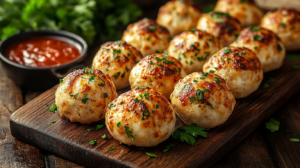 Golden-brown pizza bites filled with melted cheese and pepperoni,