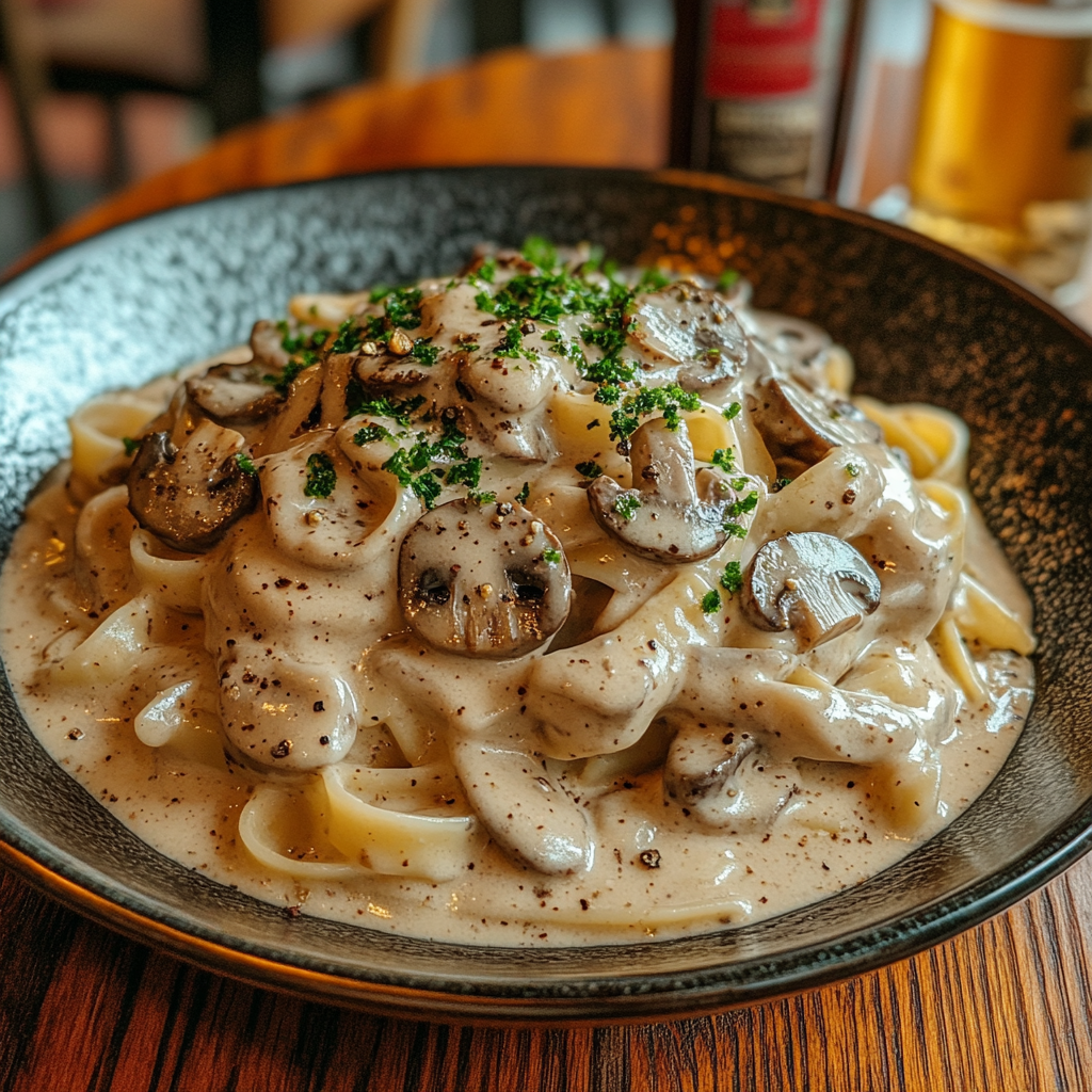  pasta with creamy mushroom sauce.