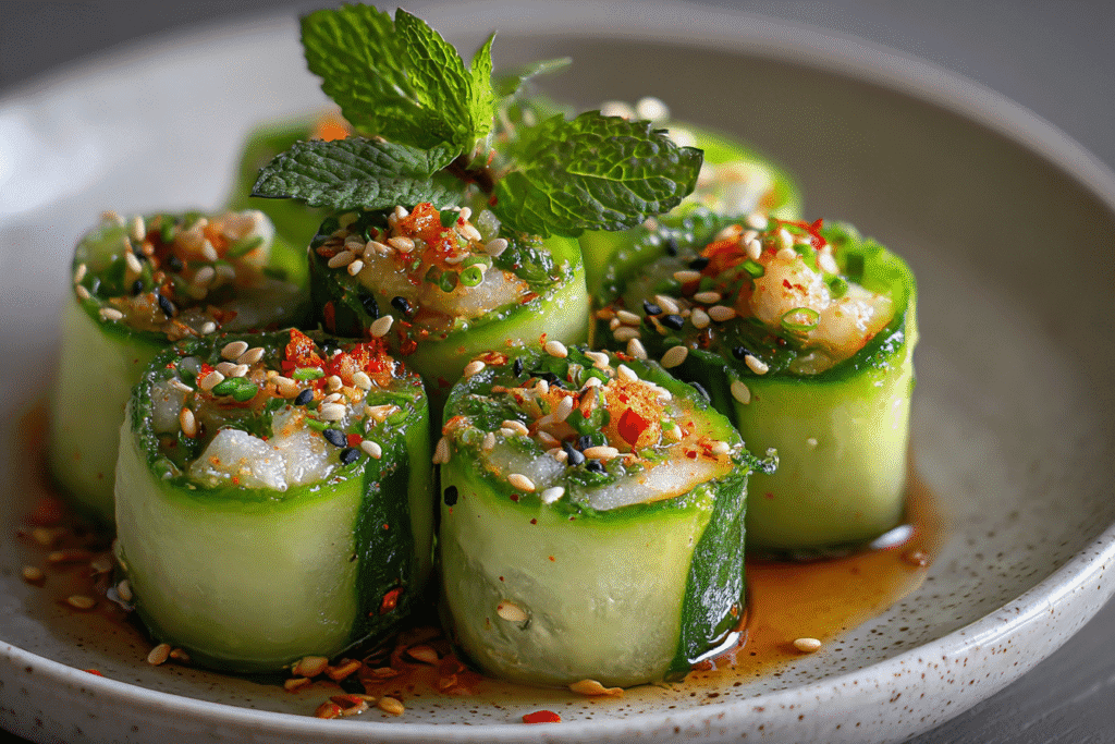 California Roll Cucumber Salad  Close Up