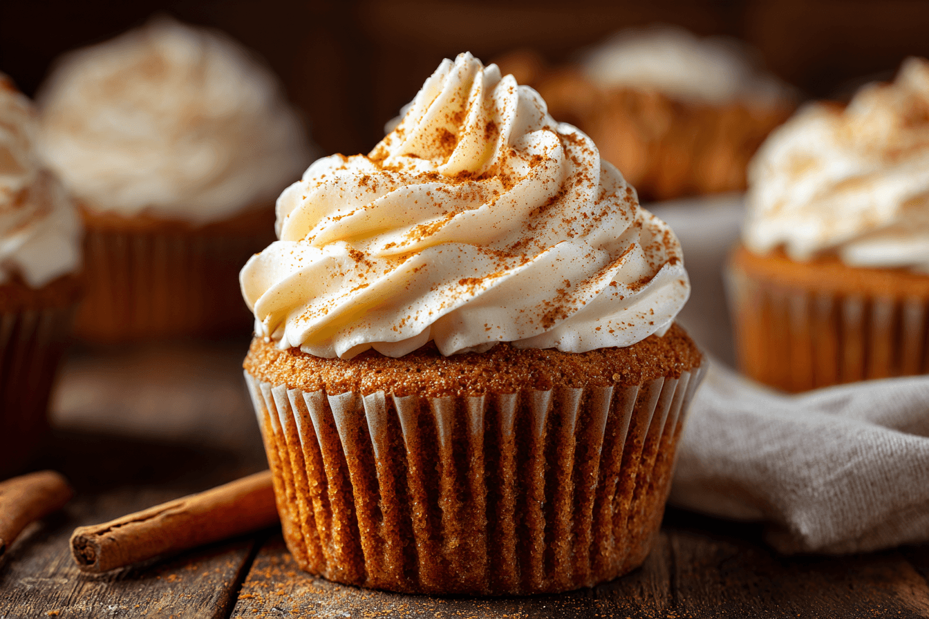 Cupcake with cream cheese frosting and pumpkin spice dusting