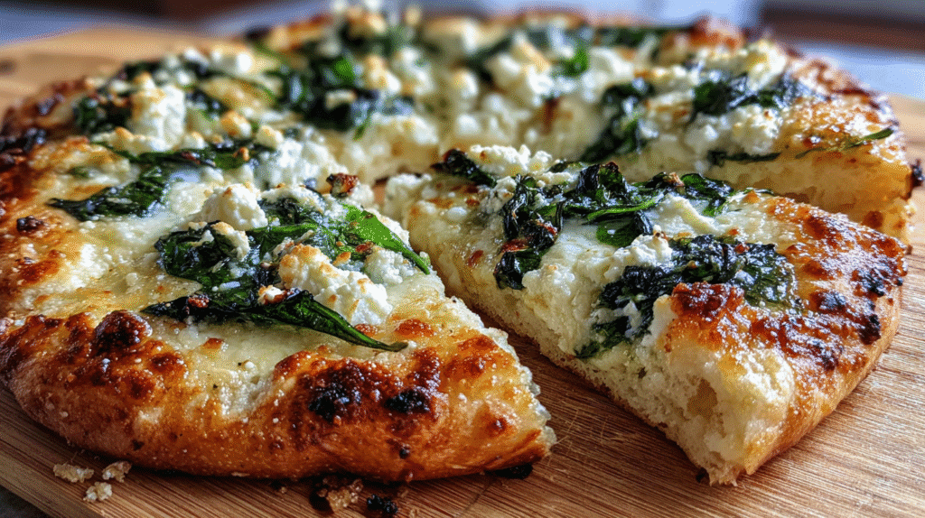 Greek Roasted Garlic Spinach White Pizza 