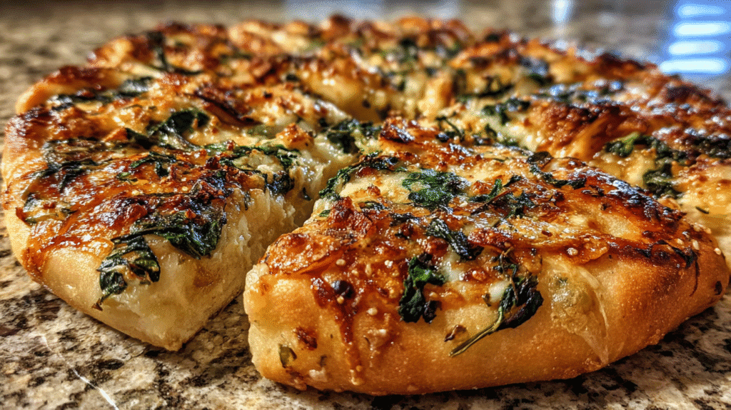 Roasted Garlic Spinach White Pizza 