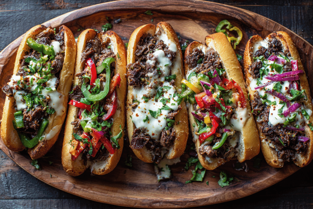 Family Style Platter Of Cheesesteak Halves Casual 