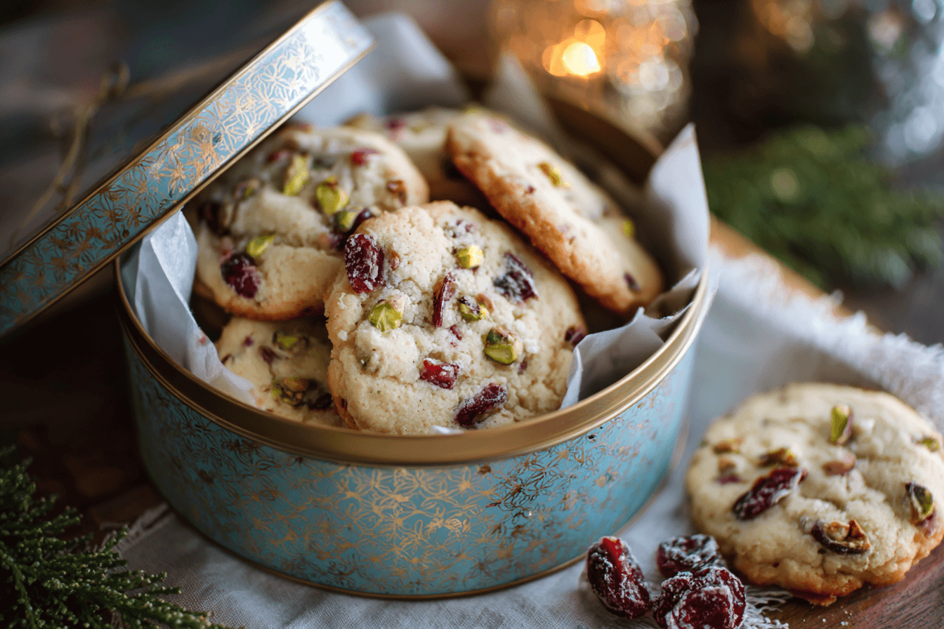 Holiday Cookie Tin Filled With Cranberry Pistachi