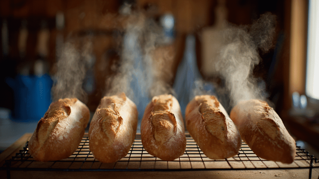  Mini Baguettes Cooling On Wire Rack 