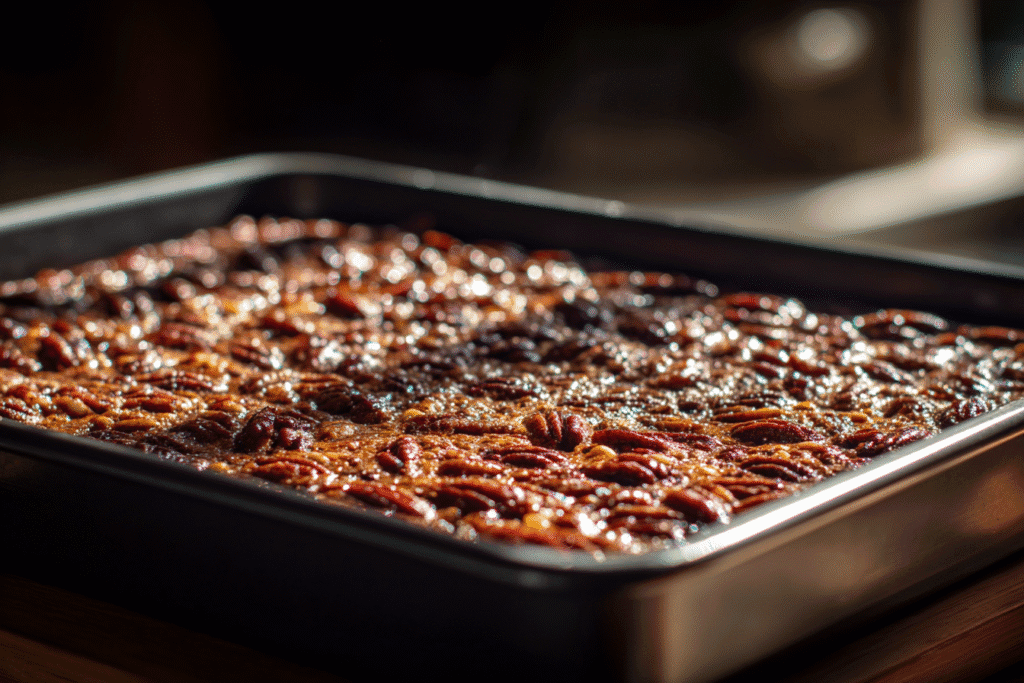  Pan Of Chocolate Pecan Bars Fresh Out Of Oven 