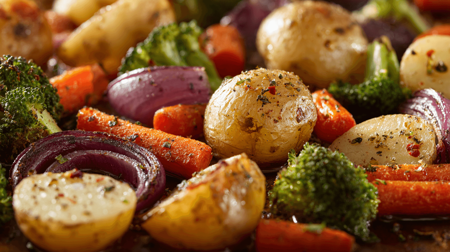 garlic herb roasted potatoes and veggies