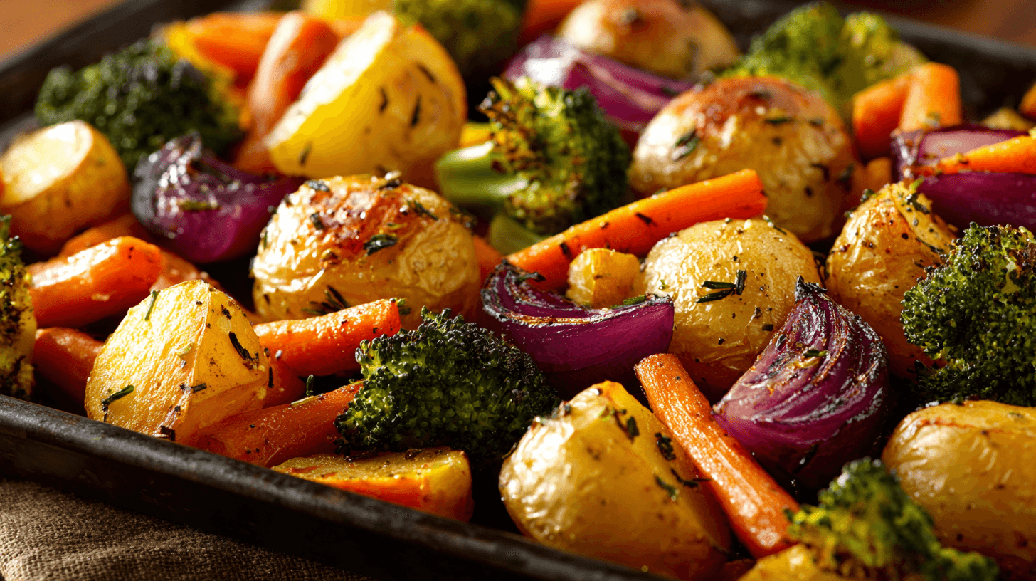 garlic herb roasted potatoes and veggies